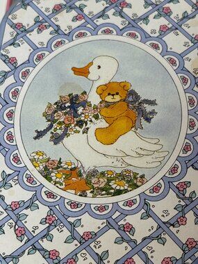 Vintage Storage Tin Goose Teddy Bear Mini Picnic Basket Americana Cottagecore